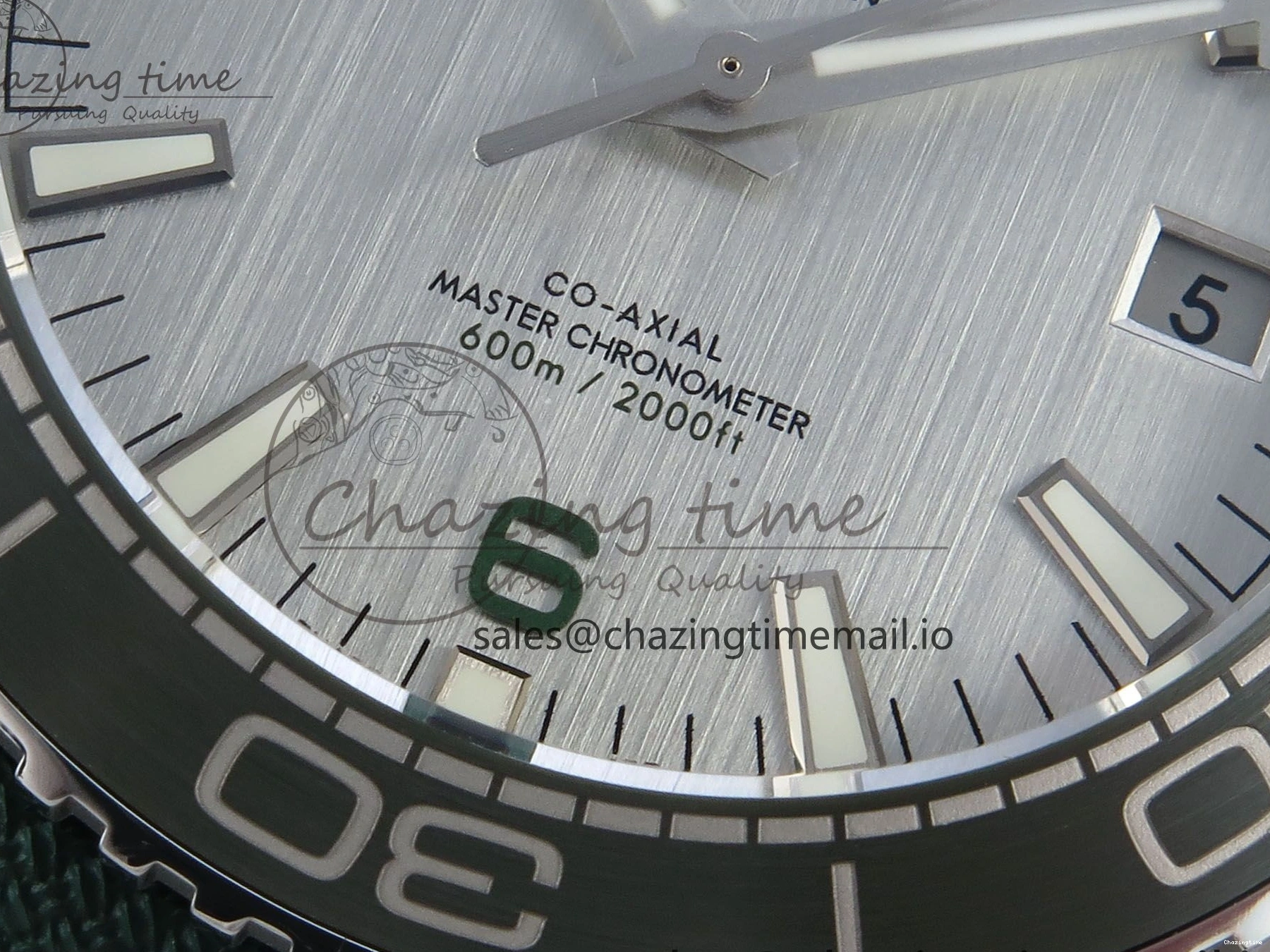 0416 Bold Seamaster Planet Ocean 600M 43.5mm SS SCF 1:1 Best Edition Green Bezel Gray Dial on Green Rubber Strap A8900 Super Clone 7666